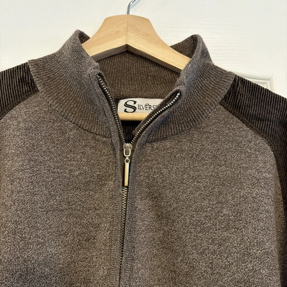 SilverSilk Men's Quarter/Half Zip Pullover Sweater Sz 4X Brown Corduroy Trim New